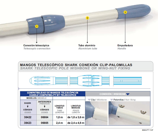 Tubo telescópico para limpieza de piscinas - Astral Pools - 3.6 m