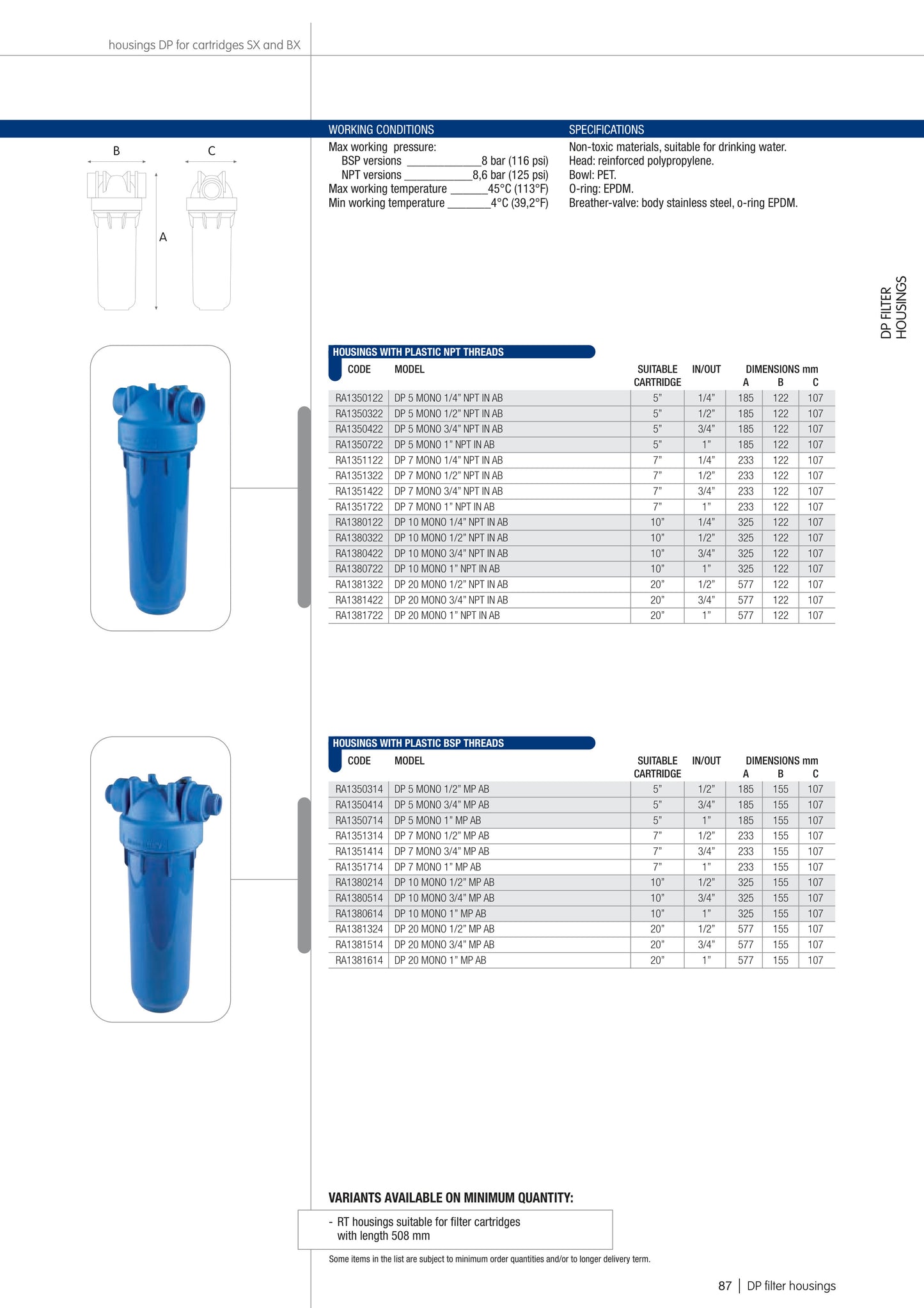 Blue Filter Housing - MONO 2.5"x10", 3/4" NPT