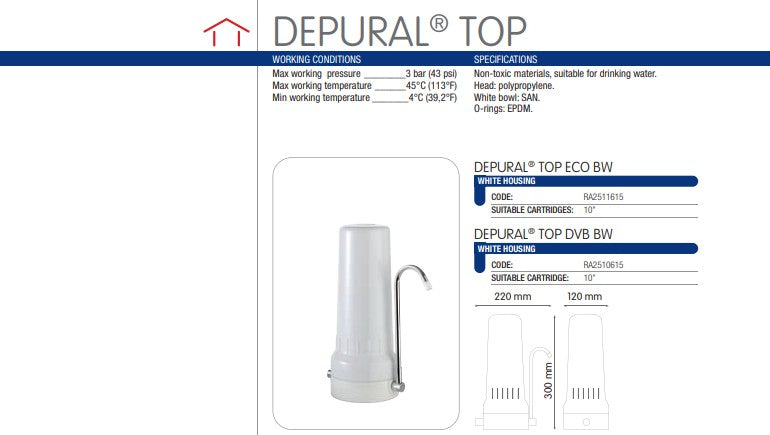 Depural TOP 2.5"x10" White Portable Filter