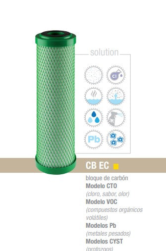2.5"x10" 10 micron Block Carbon Cartridge - Chlorine odor and taste