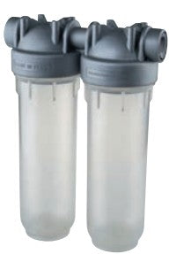 Carcasa para filtro transparente - DUO Antimicrobiana 2.5"x10", 3/4" NPT