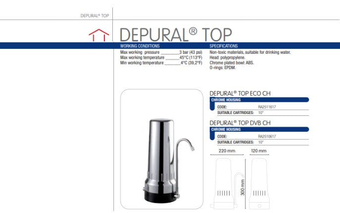 Depural TOP 2.5"x10" Chrome Portable Filter