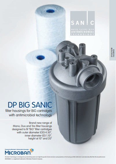 Carcasa para filtro BIG 10 transparente - MONO Antimicrobiana 4.5"x10", 1-1/2" NPT