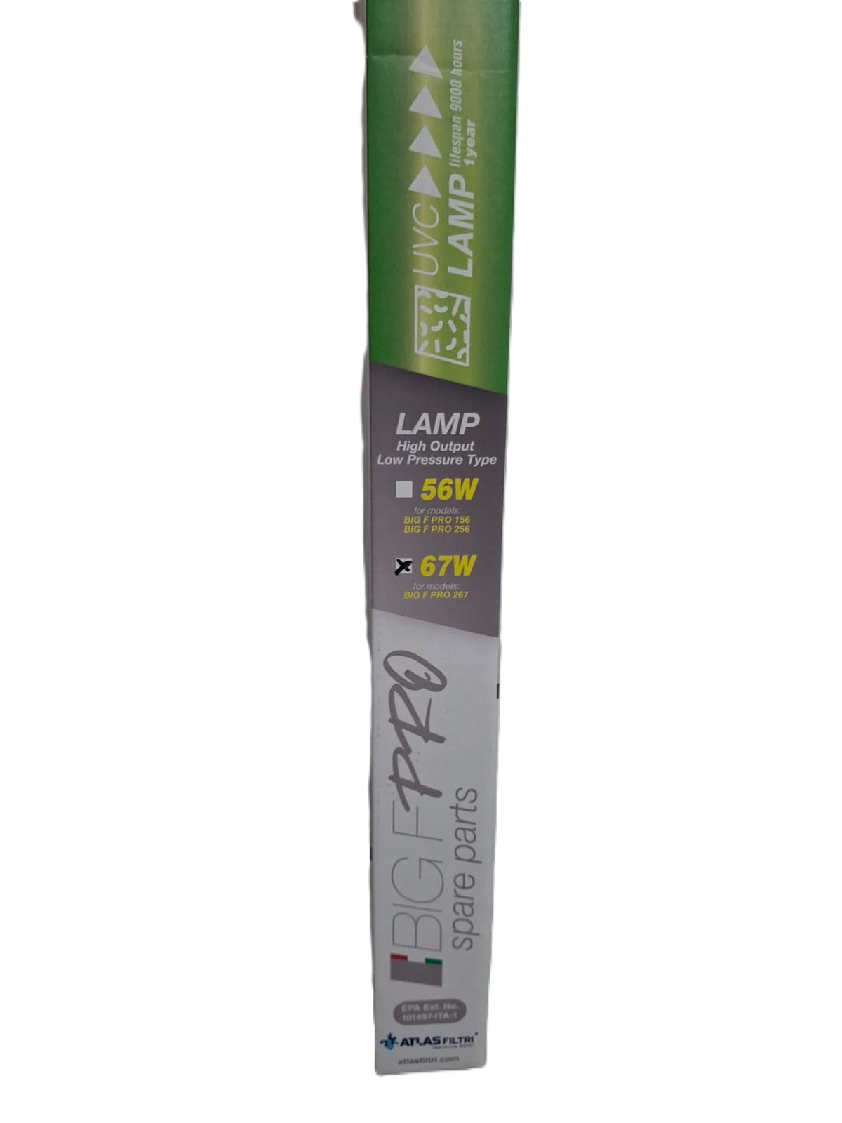 Replacement UV lamp for the Big F Pro 267 system