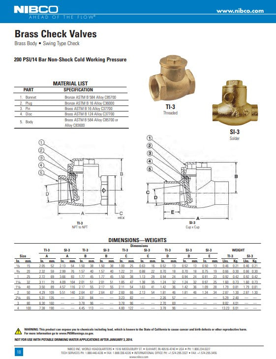 VALVULA CHECK BRONCE TIPO TEE 1/2" - MIPG0377