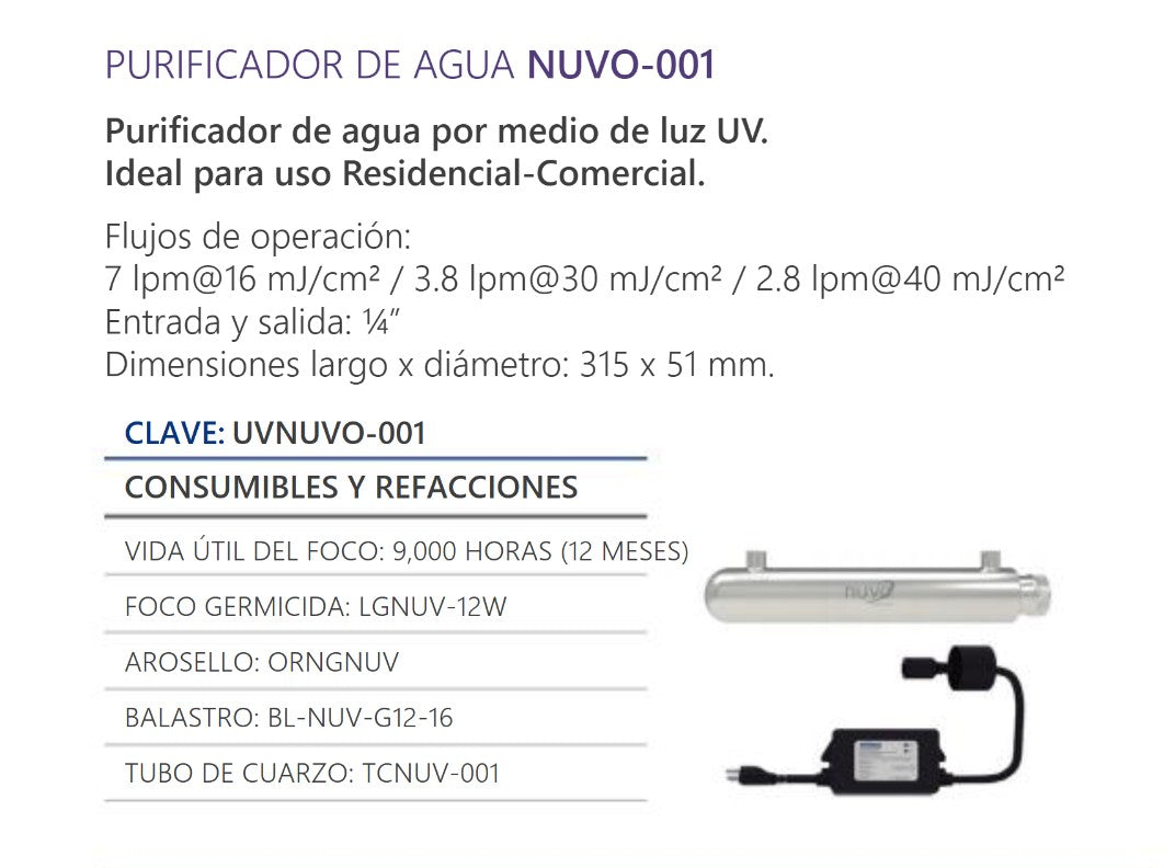 1 gpm NUVO UV Lamp