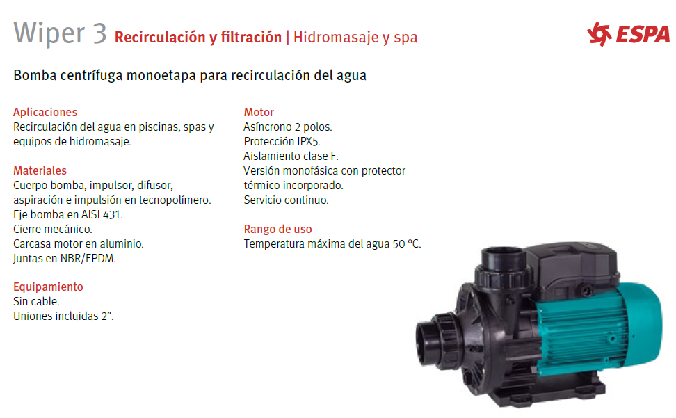 Pump for jacuzzi WIPER 3 200M, 2 HP