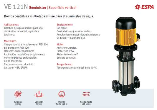 Bomba vertical ESPA VE 121 4N, 12.5HP