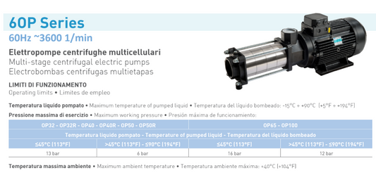 Bomba centrífuga multi etapa SAER - 6OPTX40R/3 - SS 316 - 2HP