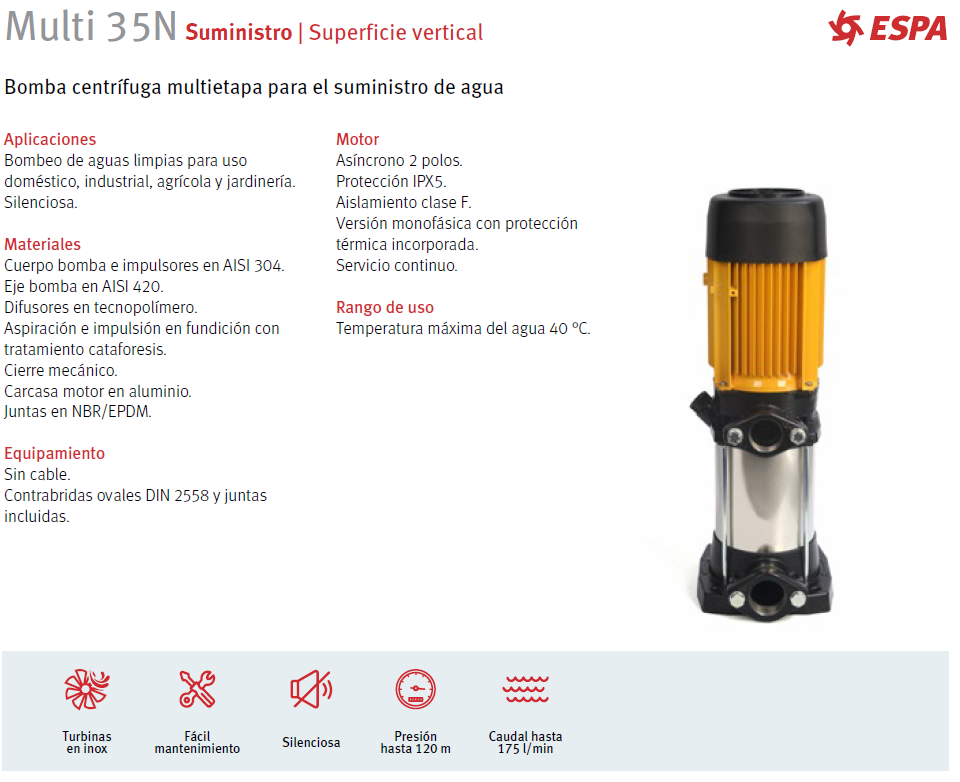 Vertical multi-stage pump MULTI 35 3N, 2HP, 220/440 3F