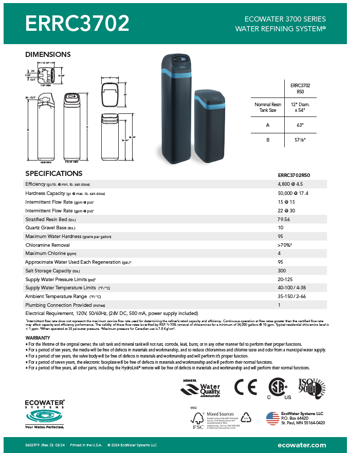 ECOWATER ERR3702 R50 Water Softener and Conditioner - WiFi