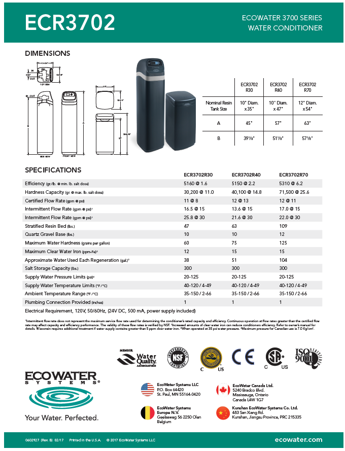 ECOWATER Iron Softener and Filter - ECR3702 R70 - WiFi