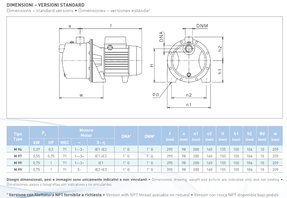 JET self-priming pump - SAER M99 1HP - 110/220V