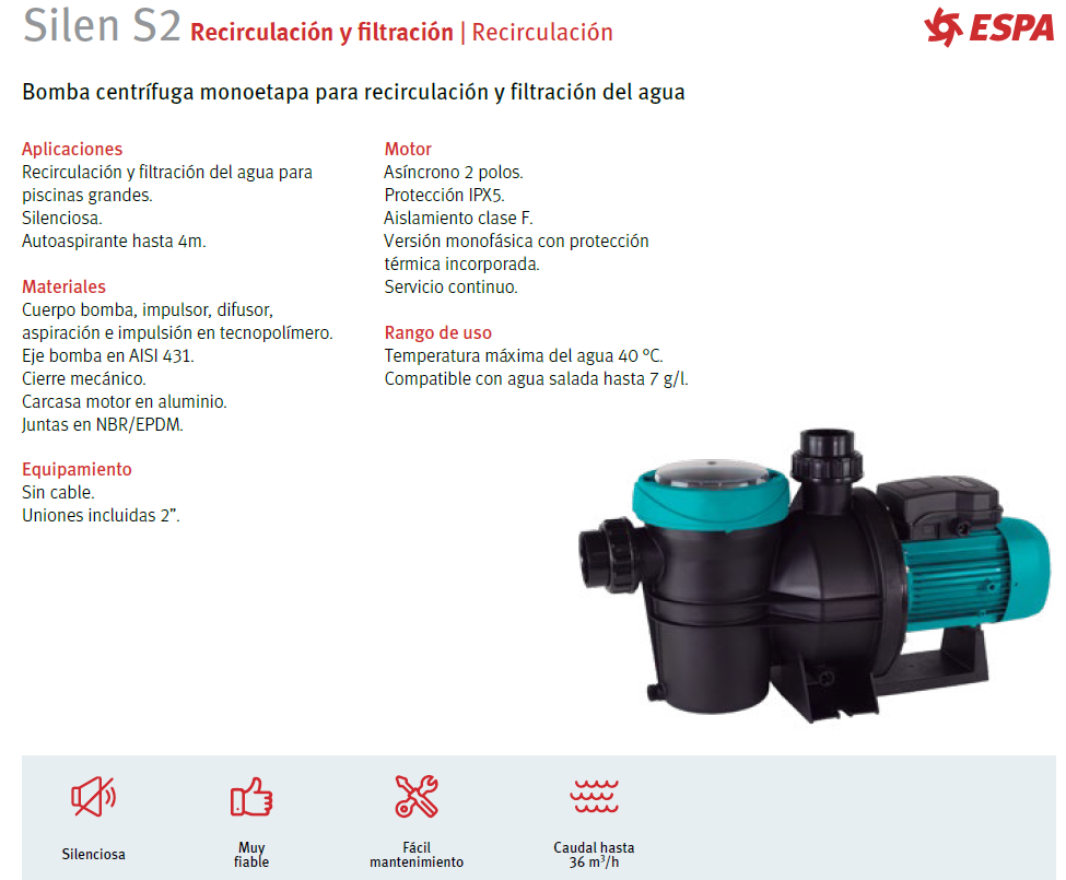 ESPA pool pump model SILEN S2 300 - 3HP, 220V