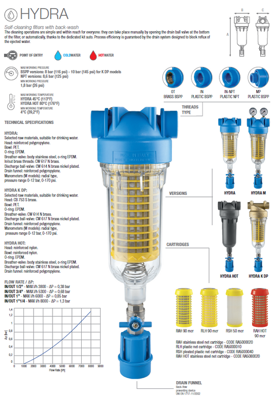 Filtro auto-limpiante HYDRA 1" - malla inoxidable RAH 90 micras