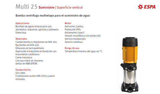BOMBA VERTICAL MULTI 25 4N, 1.5 HP, 220/440, 3F