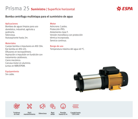 BOMBA CENTRIFUGA PRISMA 25 2, 1HP, 120 V, 1F
