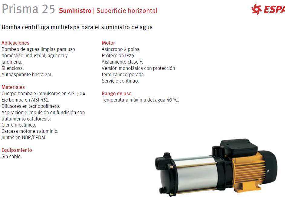 PRISMA 25 4.2 HP, 220V multi-stage centrifugal pump