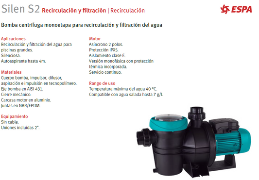 Bomba de piscina SILEN S2, 2HP, 220V