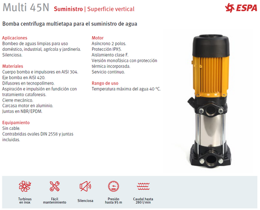 Bomba vertical ESPA Multi45 4, 4 HP