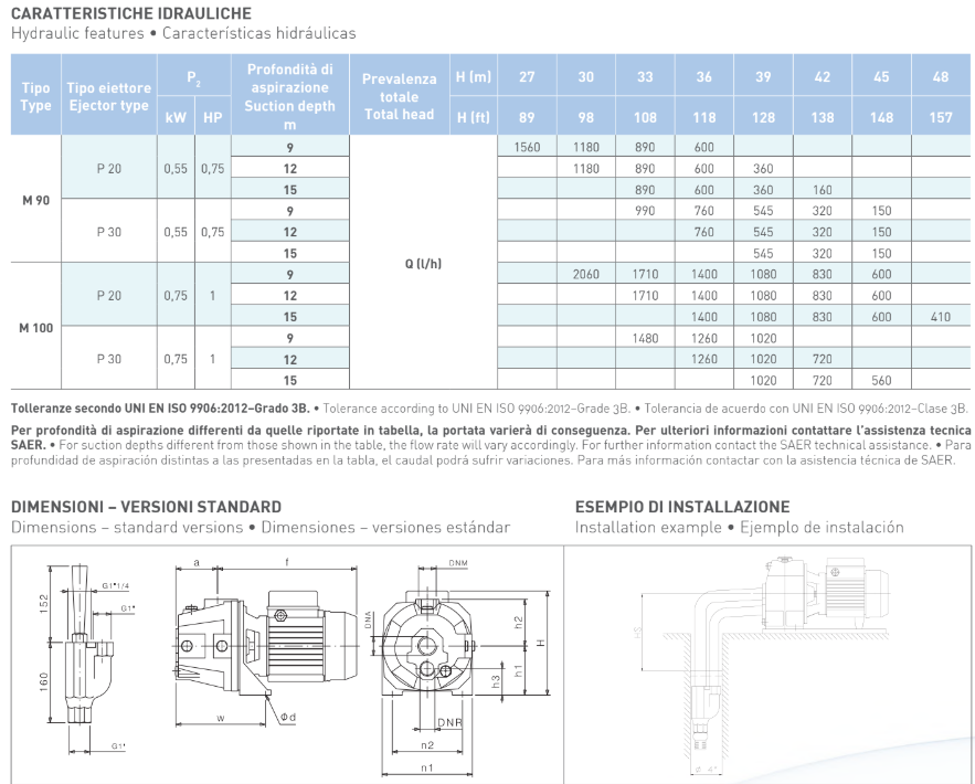 SAER Jet M90 Pump 0.75HP, 110/220V
