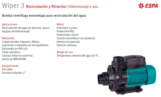 Bomba para jacuzzi - WIPER 3 300M, 3HP, 220v