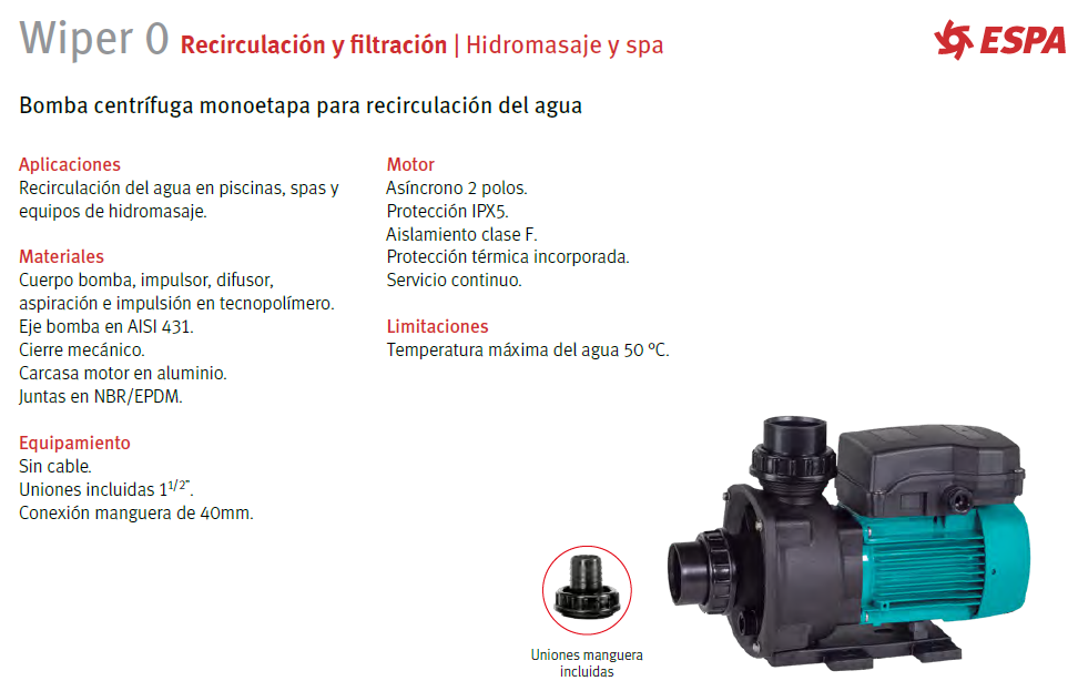 WIPER Jacuzzi Pump 0 - 1 HP