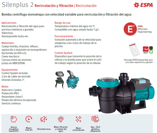 Bomba de piscina SILEN PLUS 2HP, velocidad variable