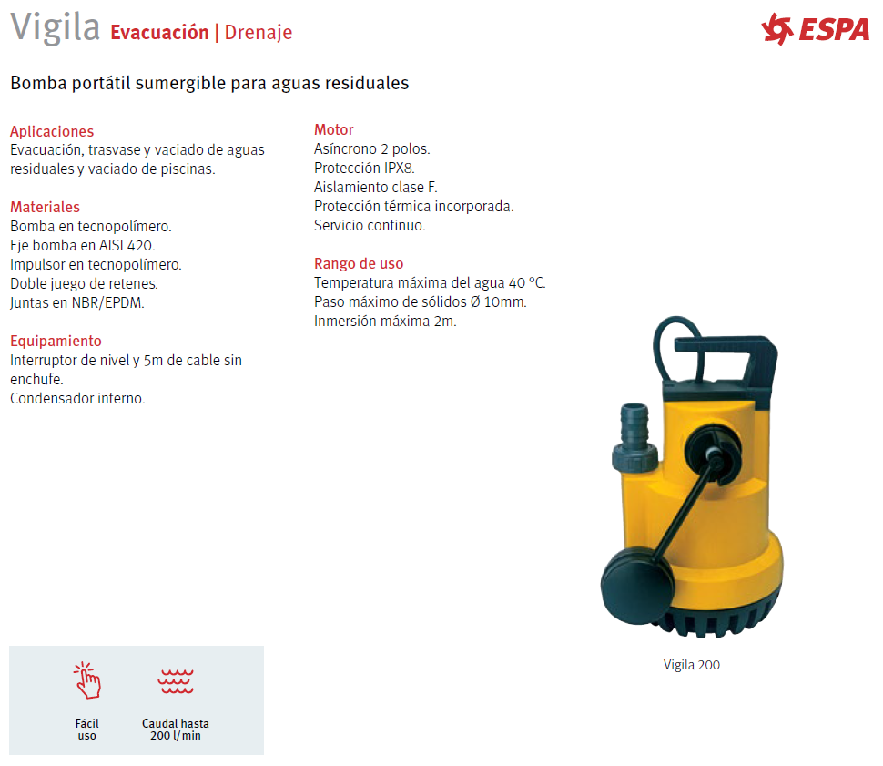 Vigila 350 MA Drain Pump, 1/2 HP, 220V
