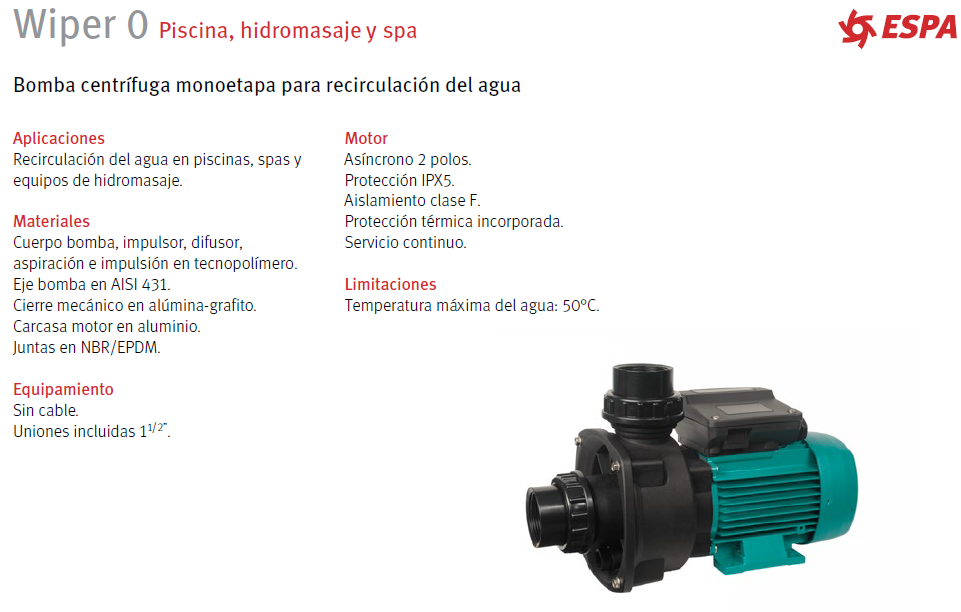 Jacuzzi pump - WIPER 0 70M, 0.5HP, 115V