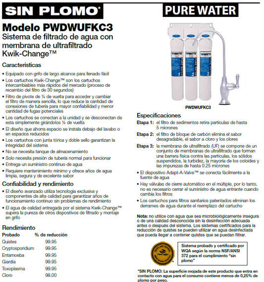 Sistema de Ultrafiltración para debajo del fregadero