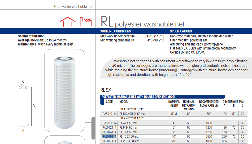 RL SX 2.5"x10 Washable Sediment Cartridge!