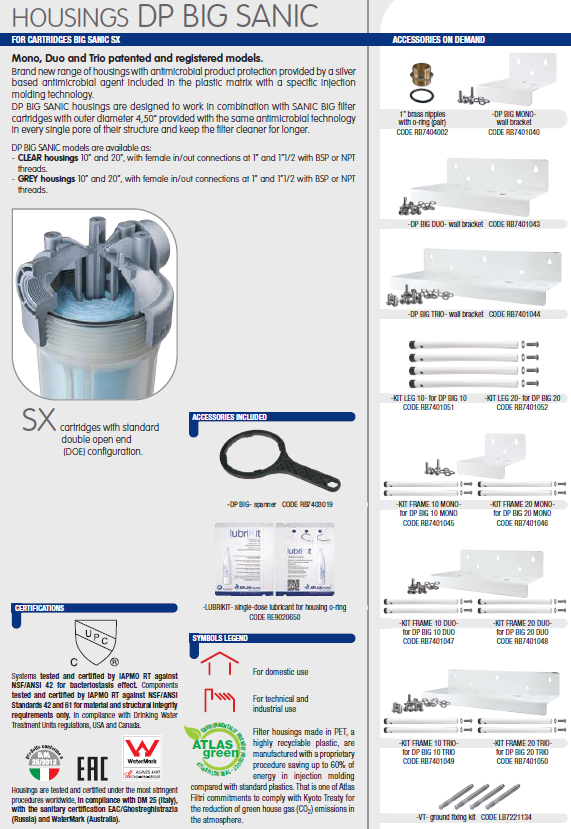 Clear Filter Housing - MONO Antimicrobial 2.5"x10", 3/4" NPT