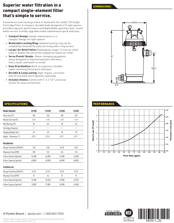 Jandy CS100 cartridge pool filter