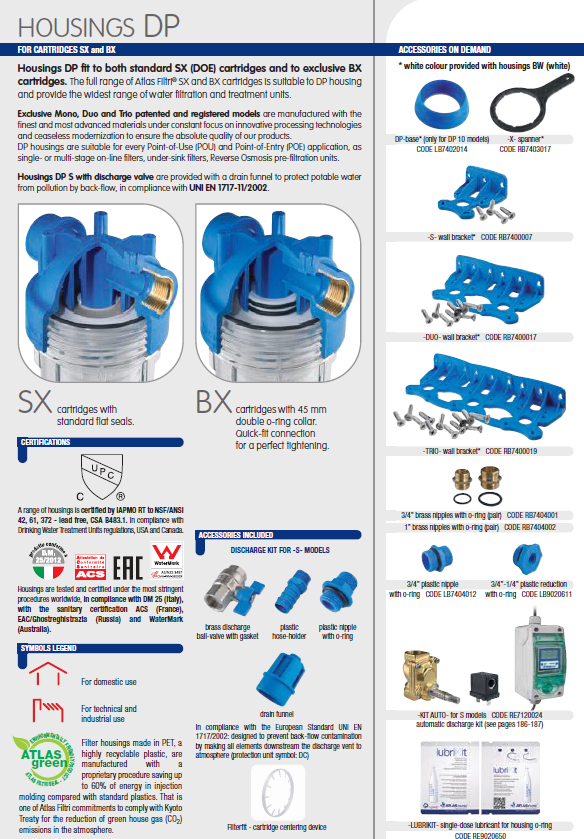 Blue Filter Housing - DUO 2.5"x10", 3/4" NPT