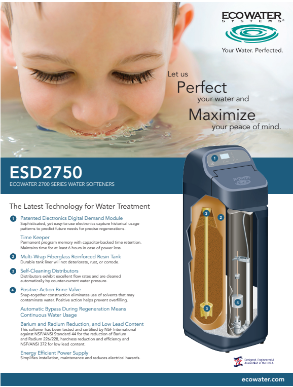 ECOWATER softener model ESD2750 R25 - 1 ft3