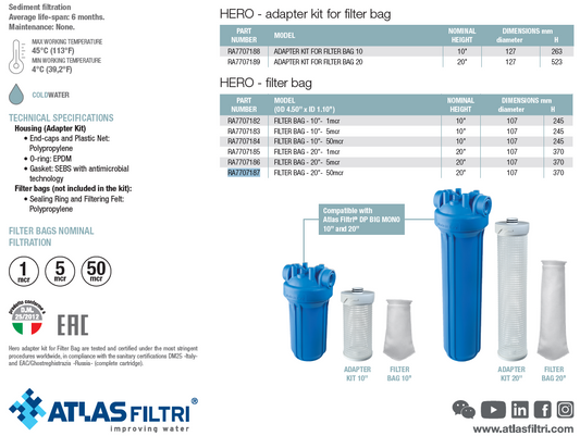 Filtro de bolsa para carcasas de 20" - 5 micras