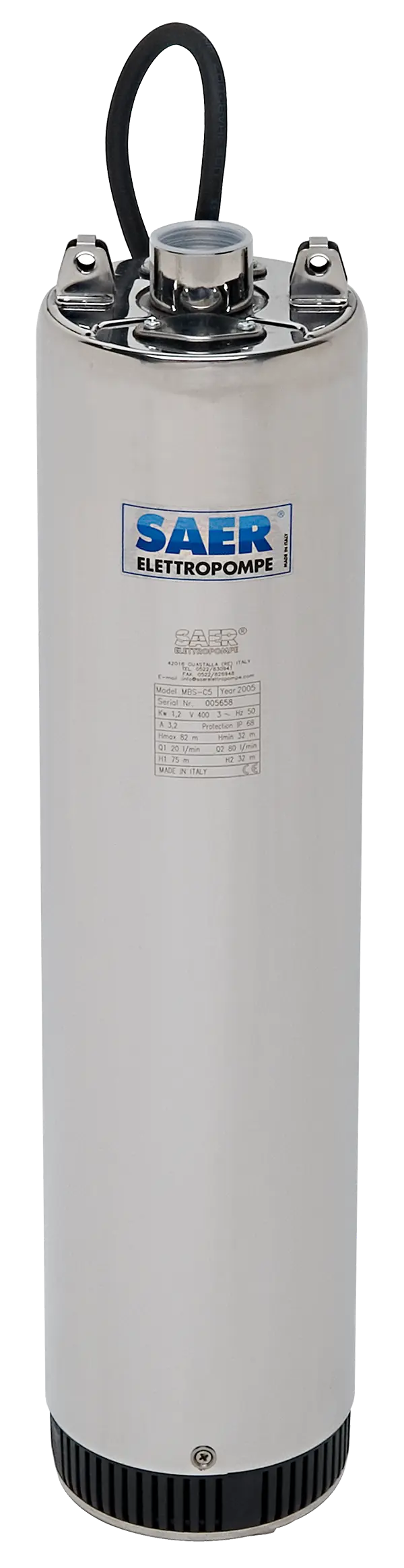 SAER 6MBS X/3 submersible pump, 1.2HP, 230V