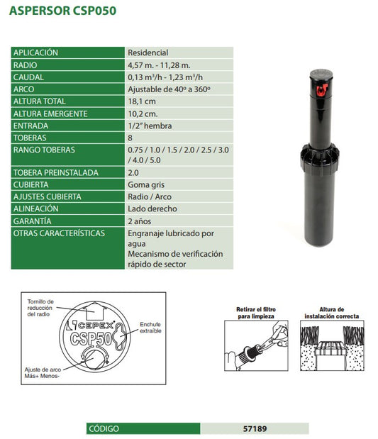 SPRINKLER CSP050-RADIO OF 4.5 - 11 M-CONNECTION 1/2" / 57189 - RGOM0023