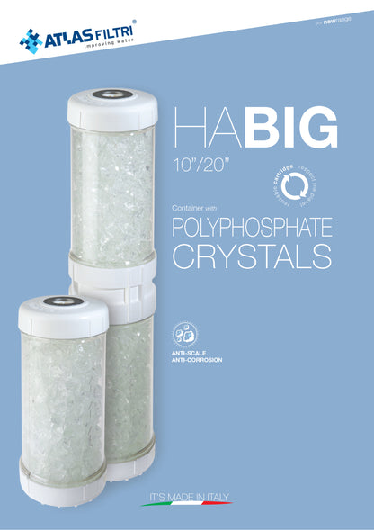 Refillable cartridge with 4.5"x20" Polyphosphate crystals