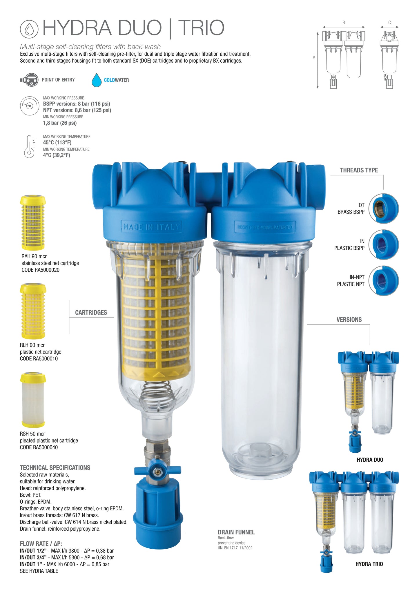 Hydra Trio 1" NPT self-cleaning filter