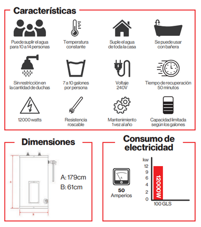 CALENTADOR ELÉCTRICO DE ACUMULACIÓN TRAVOMATIC 12 Kw / 240 V / 100 GAL