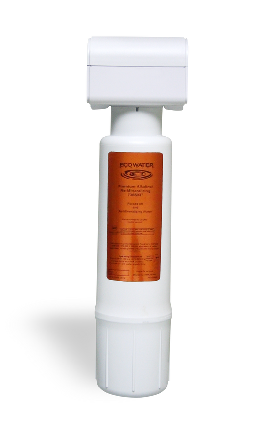 Alkaline filter to remineralize water after reverse osmosis and raise pH