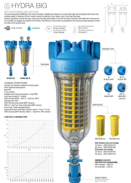 Self-cleaning filter HYDRA BIG 1-1/2 NPT IN RAH TS 90 MCR