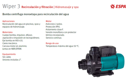 Pump for jacuzzi WIPER 3 200M, 2 HP