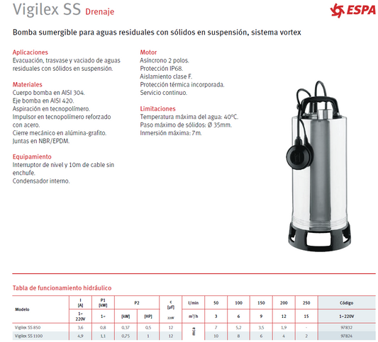 Vigilex SS 850, 0.5 HP drainage and wastewater pump