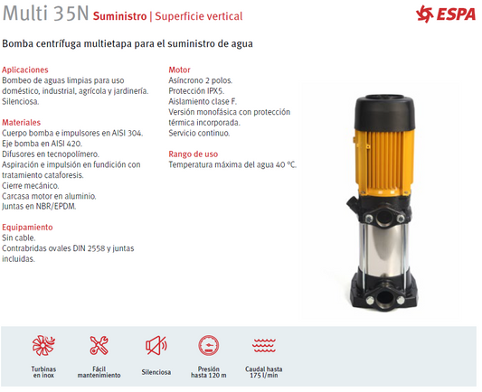 Vertical multi-stage pump MULTI 35 3N, 2HP, 220/440 3F
