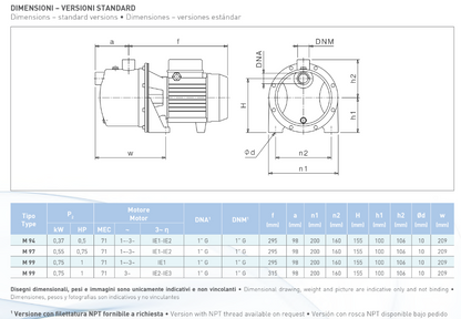JET self-priming pump - SAER M97 0.75HP - 110/220V