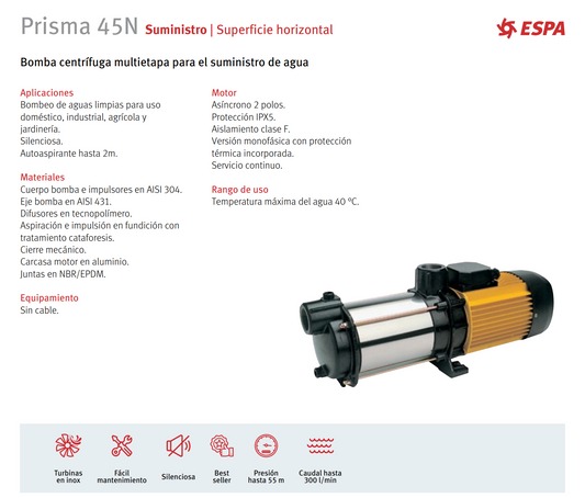 BOMBA CENTRIFUGA PRISMA 45 3N 3 HP, 220/440V,  3F