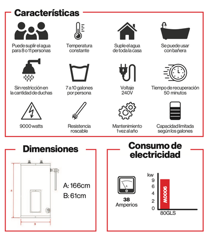 CALENTADOR ELÉCTRICO DE ACUMULACIÓN TRAVOMATIC 9 Kw / 240 V / 80 GAL